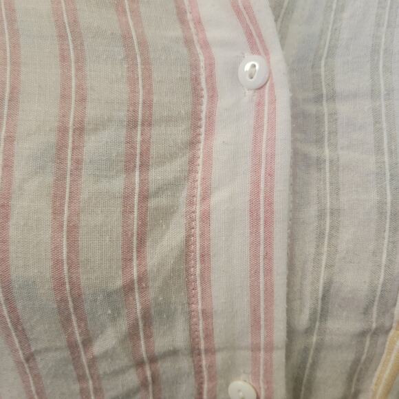Medium Inmod White Pastel Stripe Button Down Shirt, Pink, Blue, Yellow & Gray - Picture 4 of 4